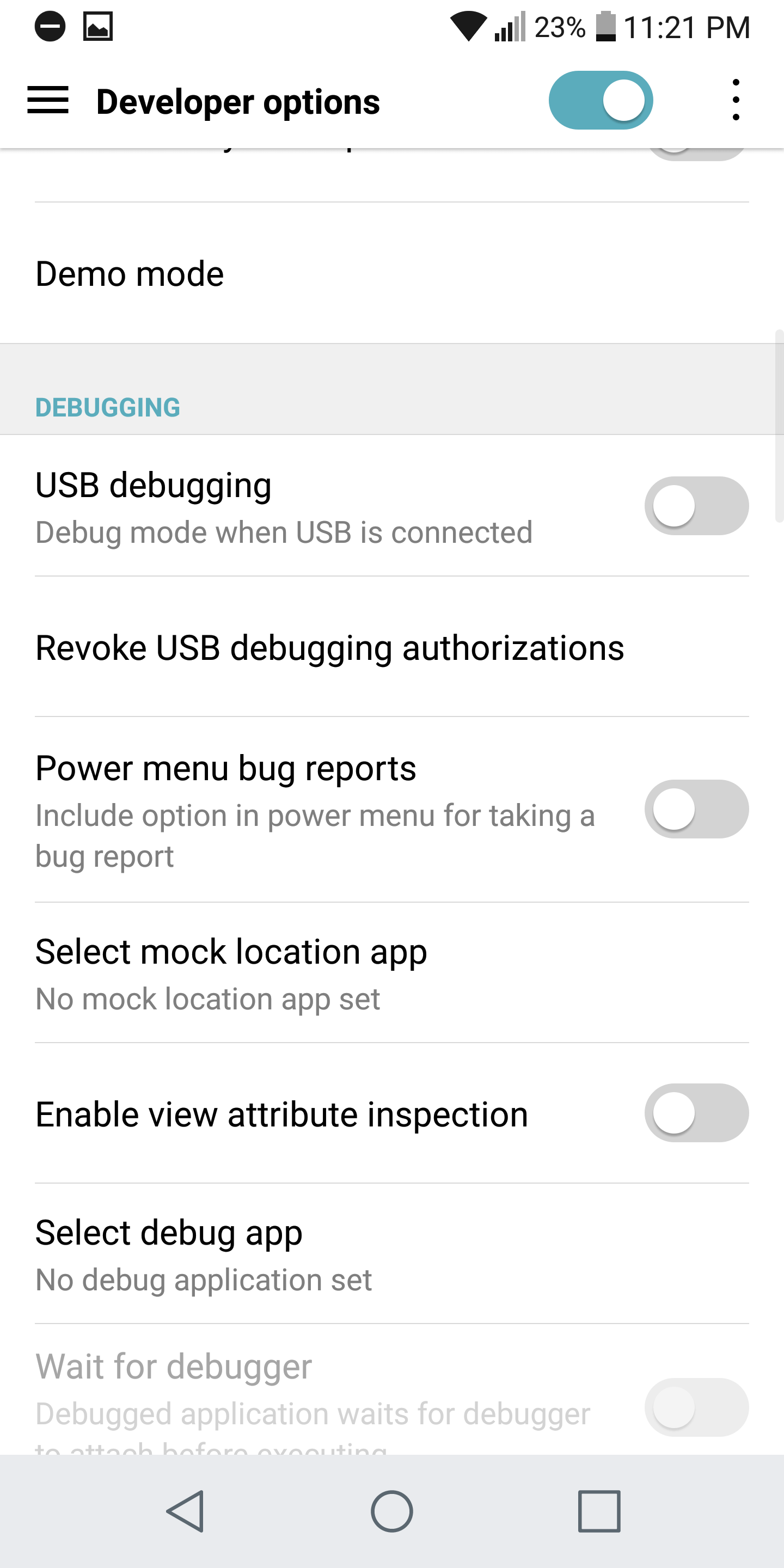 Developer options